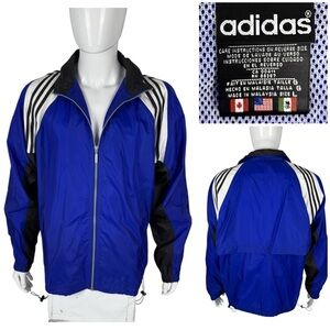 Adidas Mens Large Jacket Windbreaker Blue Vintage 90s Lightweight Spell Out Logo